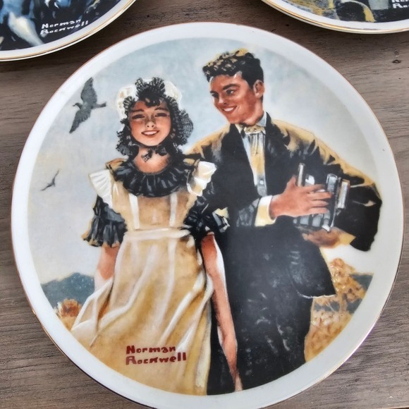 Norman Rockwell Vintage Young Love Collector Plates 3 Set Japan Fine Porcelain - Picture 3 of 10